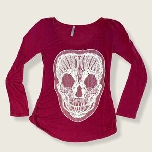Jesse & J Long Sleeve Tee Shirt Skull Applique L